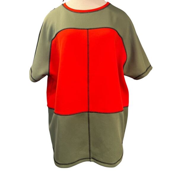 Anne Klein Colorblock Neoprene Tunic Top Sz L Unique Minimalist Statement Funky - Picture 1 of 9